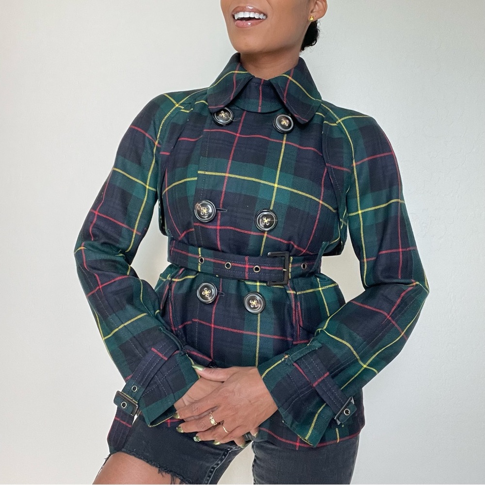 Dsquared2 Wool Tartan Short Trench Coat
